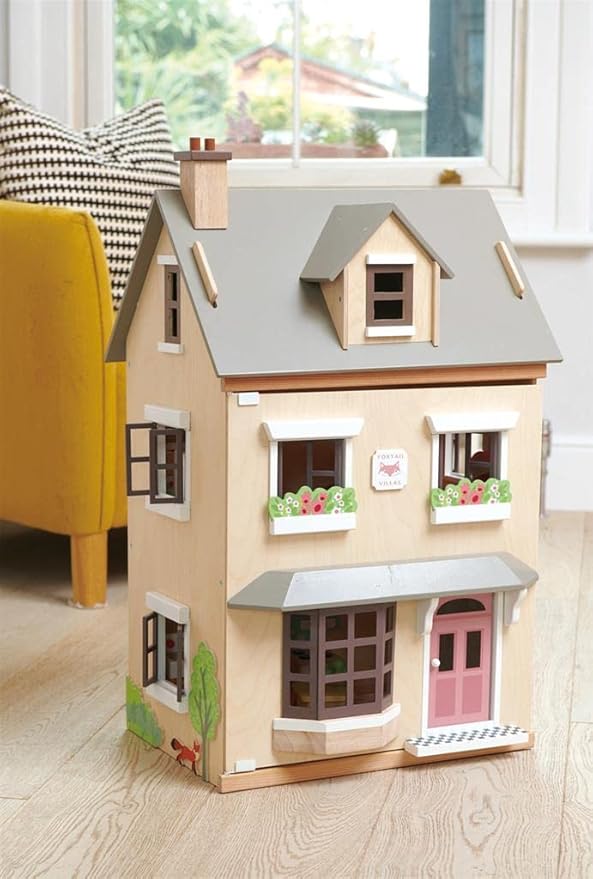 Tender Leaf Toys - Foxtail Villa - Furnished 27.95” Tall Town Style Pretend Play Doll House - Encourage Creative and Imaginative Fun Play for Children 3+