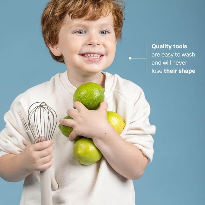 Tampoco Real Kids Cooking & Baking Set – Montessori Kitchen Tools for Real Cooking with Food-Safe Silicone Utensils – Functional & Fun Gift for Young Chefs