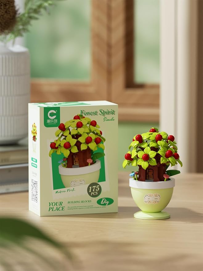 Peace Apple Mini Bonsai Tree Micro Building Set Building Toy Plant Cherry Tree Flower Collection Decor for Home Desk Greenery Decoration Building Blocks DIY Creative Gifts