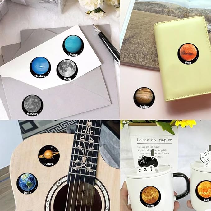 500pcs Cartoon Planet Stickers, 1 Inch Self-Adhesive Cartoon Planet Decals Cool Stickers Planet Stickers Roll for Envelope Books Laptops Bottles Crafts Supplies