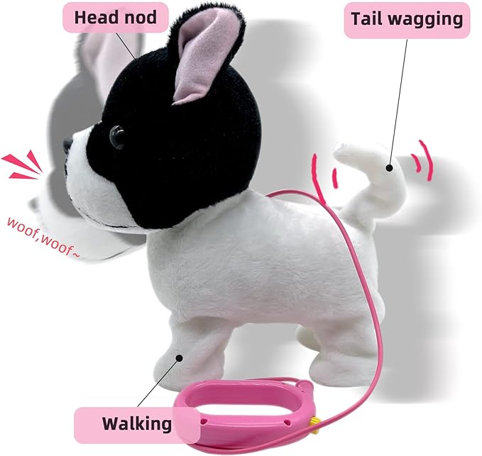 YH YUHUNG Walking French Bulldog Puppy Stuffed Animal with Remote Control Leash, Walking and Barking Bulldog on Leash Toy, Electronic Dog Toy for Kids Age 3-5