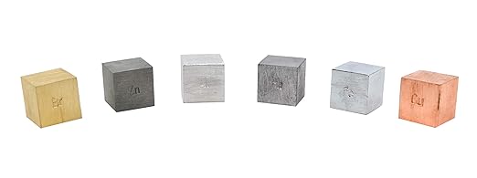 EISCO Density Cubes Set - Includes 6 Metals - Brass, Lead, Iron, Copper, Aluminum, Zinc - 0.4" (10mm) Sides - for use with Density, Specific Gravity Activities