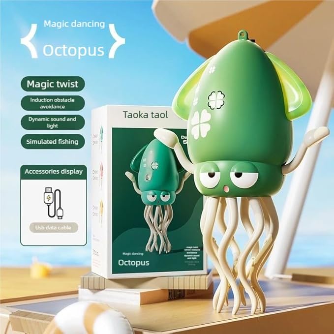 Electric Dancing Octopus Baby Toy, Automatic Evasion Octopus Toy with Led Light and Music, Interactive Entertainment for Baby Sensory Development Birthday Gifts(Green)