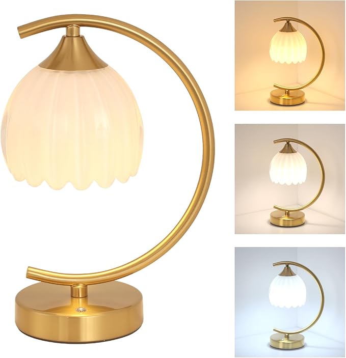 Cordless Table Lamp with 5200mAh Battery & Touch Control - 3 Adjustable Color Temperatures Bulb, Rechargeable Small Table Lamps for Living Room, Bedroom, Office Desk, Nightstand (White Tulip)