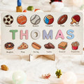 Name Puzzles for Toddlers 1-3,Wooden Puzzled,Personalized Name Puzzle for Kids,Custom Puzzle,Alphabet Number Shape and Football,Preschool Learning Educational Toys for Kids