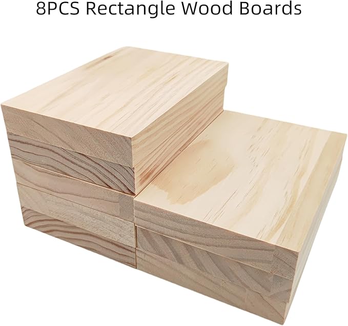 8PCS Rectangle Wood Boards Unfinished Wood Blocks for Crafting, 6x4x0.8in Blank Whittling Wooden Blocks for Wood Carving,Painting & Burning