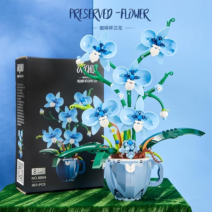 Ideas Blue Orchid Ideas Flowers Building Block Set，DIY Home Decoration Kit for Adults，Compatible with Lego Flowers Home Decor Gift for Mother's Day, Valentine Day, Birthday, Christmas Day - 567PCS