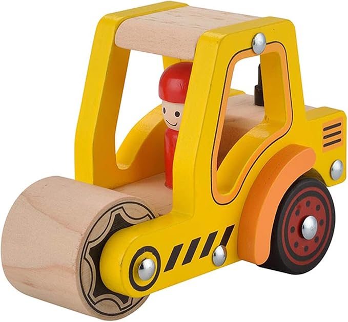 Wooden Push Car Toys for Infants 12-18 Months, 2 Pcs Baby Vehicle Toys Hand Push Car for 1 2 Year Old Boys Girls (Cement Truck + Road Roller)