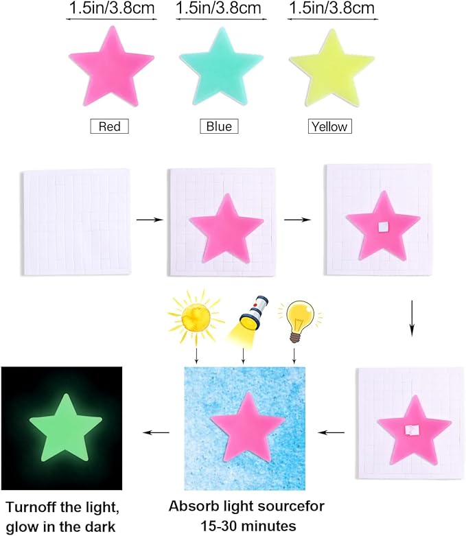 AM AMAONM 100 Pcs Colorful Glow in The Dark Luminous Stars Fluorescent Noctilucent Plastic Wall Stickers Murals Decals for Home Art Decor Ceiling Wall Decorate Kids Babys Bedroom Room Decorations