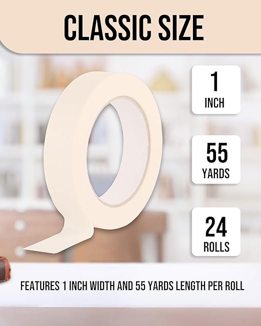 Lichamp Masking Tape 1 inch, 24 Pack General Purpose Beige White Masking Tape, 1 inch x 55 Yards x 24 Rolls (1320 Total Yards)