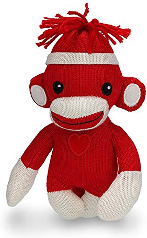Adorable Sock Monkey 6 Inches, The Original Traditional Hand Knitted Stuffed Animal Toy Gift-for Kids, Babies, Teens, Girls and Boys Baby Doll Present Puppet (Red)