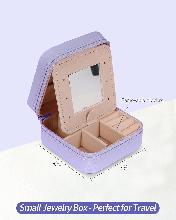 Travel Essentials for Women - Travel Accessories Travel Stuff,Mini Jewelry Organizer Jewelry Case for Traveling,Cute Personalized Jewelry Box,Birthday Gifts for Girls Women | Lavender,E