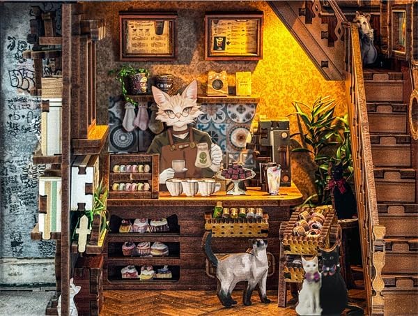 Book nooks DIY Dollhouse Kit for Adults 3D Stereo Assembly Night Light Sensing Wooden Bookend Jigsaw Building Model Gifts for Family,Friends (Caramel Dreams)