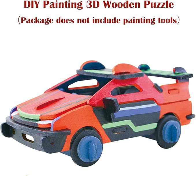 Georgie Porgy 3D Wooden Puzzles for Kids Toys Construction Woodcraft Kits DIY Model Puzzle Kits Birthday Gifts Pack of 3 (Sports Cars Off-Road Vehicle Pickup)
