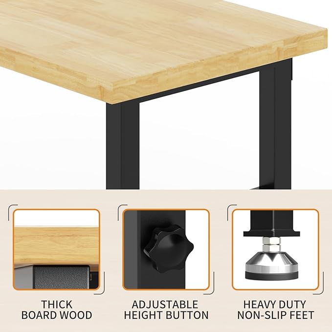 48" Adjustable Height Workbench, Heavy-Duty Work Table, Chipboard Top Wooden Workbench for Garage, Workshop, Office
