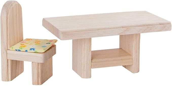 PlanToys Wooden Classic Line of Dollhouse Furniture - Dining Room Set (9012) | Sustainably Made from Rubberwood and Non-Toxic Paints and Dyes |PlanNatural Classic Wooden Toy Collection