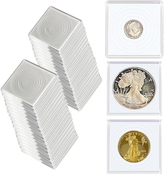 Coin Capsule Coin Snap Holder 2 x 2 Inch Half Dollar Coin Holder, Coin Cases for Collectors Coin Sleeves Collectors for Coin Collection Supplies (White Foam Gasket, 40)
