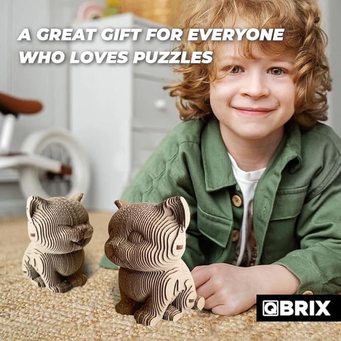 QBRIX 3 Cats 3D Puzzle for Adults, DIY Craft Kit for Home Decor, 3D Model Kit for Teens, Creative Gift for Boys & Girls 14+, Cardboard Model Building Kit