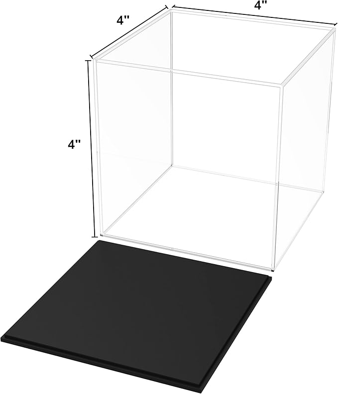 Fully Assembled Acrylic Display Case, 4 Inch Clear Acrylic Box for Display Collectible, Countertop Alternative Glass Case for Home Storage and Organizing Toys