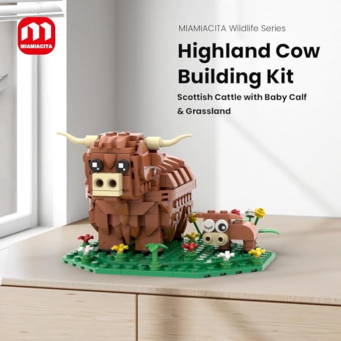 Highland Cow Building Set, Farm Animal Toy Brick Kit, Creative Scottish Cattle Model for Adults & Kids, STEM Educational Gift for Boys & Girls Age 6+
