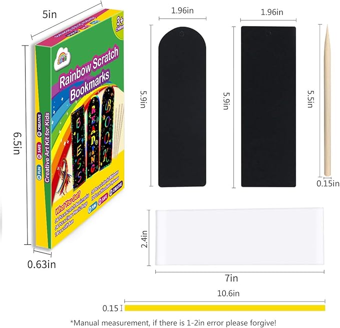 ZMLM Scratch Paper Art Bookmarks Kids: 36 Set Magic Rainbow DIY Art Craft Paper Bookmark Gift Tag Party Favor Goodie Bags Stuffers Pack Activity Bulk Making Kit for Boys Girls Birthday Game Classroom
