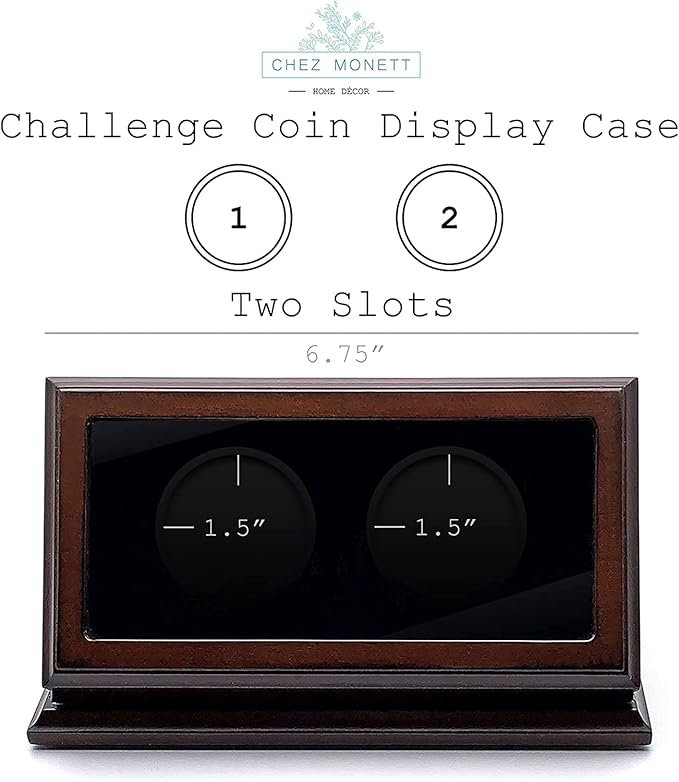 Challenge Coin Display Case 1.5-1.75 Inch 38-44.5 mm Coin Holder 1 Slot (Walnut, 2 Slots)