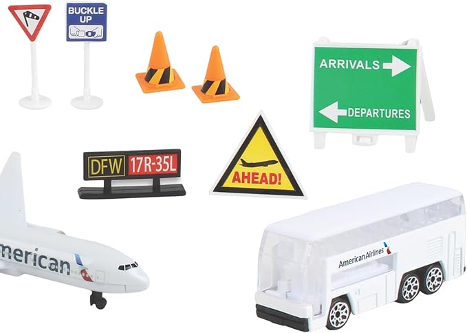 Daron American Airlines Airport Playset with Die-Cast Metal Model Airplane with Plastic Parts, Cars and Transportation Toys for Kids Ages 3+