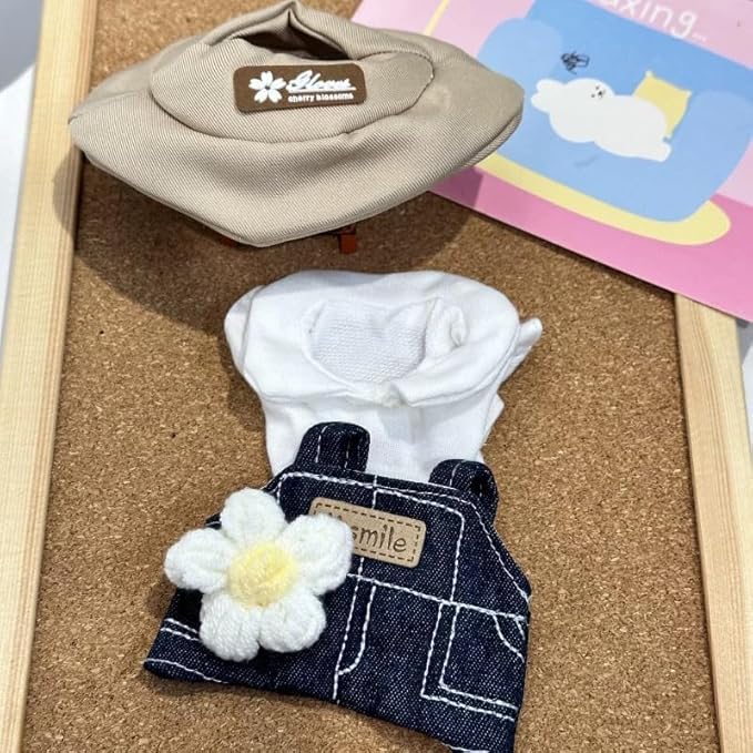Clothes for Labubu (No Doll), 15cm/17cm Denim Outfit Set, Cute Doll Accessories for Dress-Up Fun, Easy to Wear, Casual Blue Overalls for Daily Play, Display & Collectors