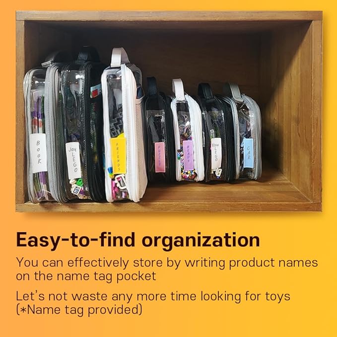 holay 4 Packs PVC Zippered Blocks Set, Toy, Clay, Board game Storage Organizer Case (Name Tag, Manual Pocket) (White, Small)