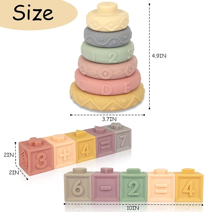 21PCS Montessori Toys for Babies,Teething Toys for Babies Months, 6 Months+, Early Educational Learning Stacking Tower, Sensory for Toddlers 1-3, Soft Rings Stacker & Teethers