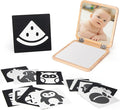 Woodtoe Tummy Time Mirror for Infant, 0-180° Adjustable Baby Mirrors with 15 Black and White Educational Cards, Shatterproof & Portable Baby Safe Mirror Toy, Developmental Baby Gift for 0-6 Months