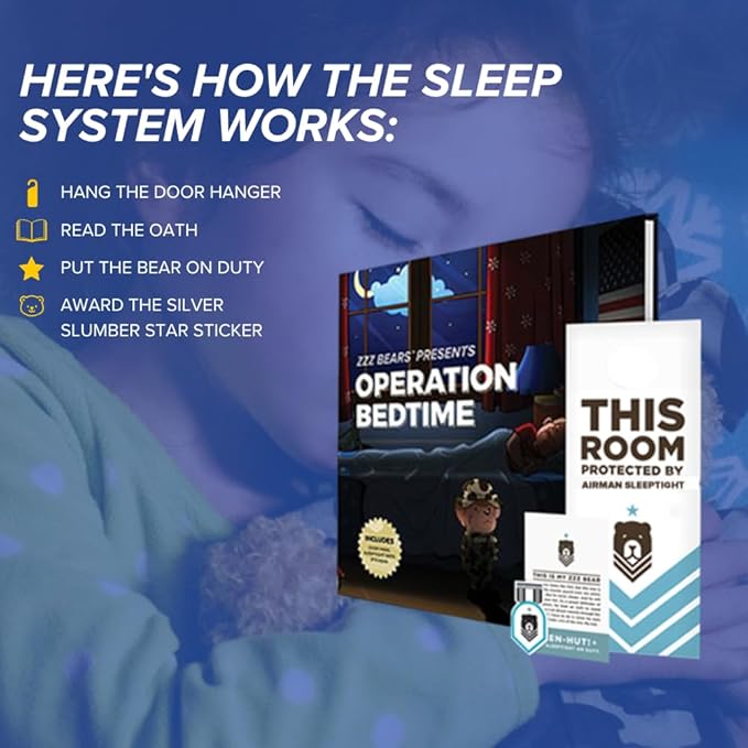 ZZZ Bears Airman Sleeptight Air Force Teddy Bear with Storybook & Sleep System, Comforting Gift for Air Force Kids, Helps with Bedtime Routine, Deployment Separation & Emotional Support