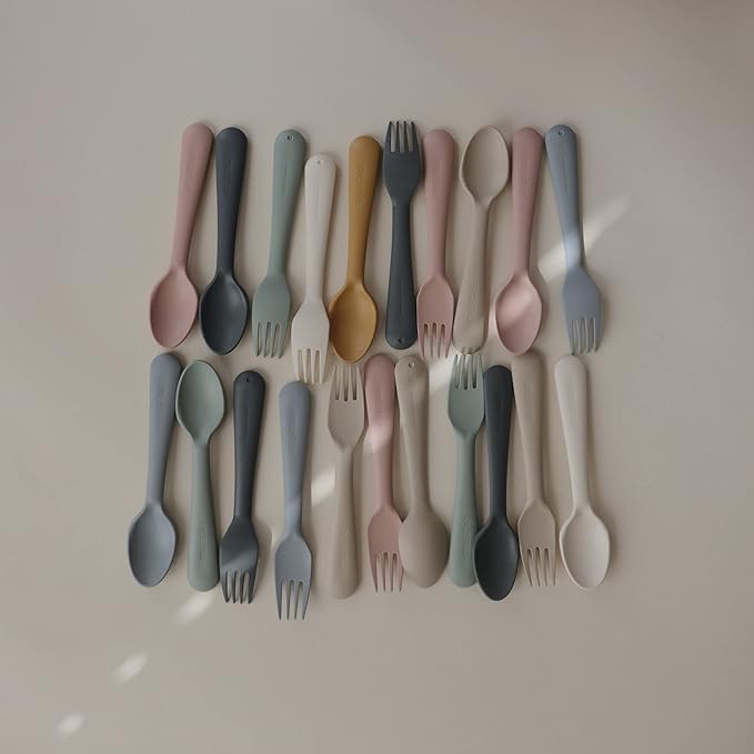 mushie Flatware Fork and Spoon Set for Toddlers | Made in Denmark (Vanilla)