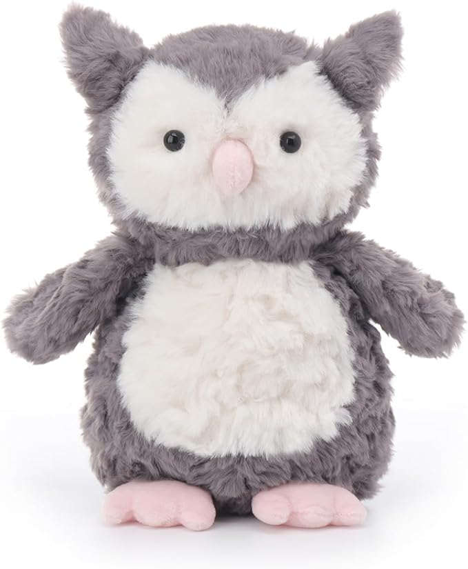 Apricot Lamb Grey Flower Owl Stuffed Animals for Kids, Soft Cute Plush Toys for Baby Girl and Boy, 9.5 Inches