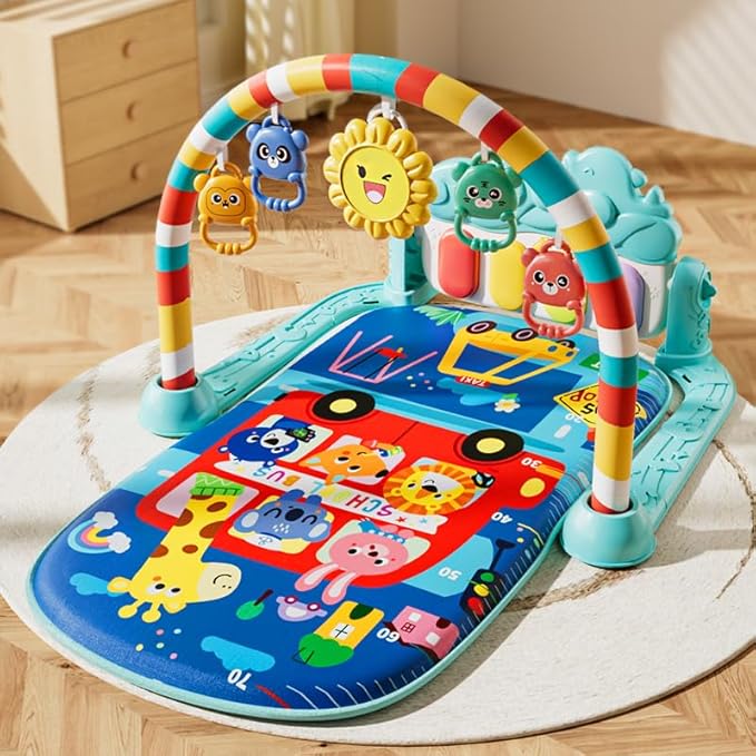 Alive Lovely Baby Gyms Play Mats, Musical Activity Center Baby Piano Gym Mat, Music and Lights Tummy Time Padded Mat for Newborn Newborn 0 to 3 6 9 12 Months