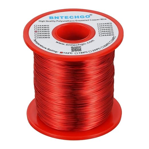 BNTECHGO 24 AWG Magnet Wire - Enameled Copper Wire - Enameled Magnet Winding Wire - 1.0 lb - 0.0197" Diameter 1 Spool Coil Red Temperature Rating 155℃ Widely Used for Transformers Inductors