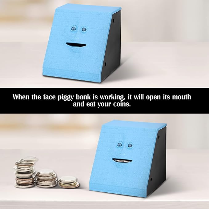 Coin Eating Saving Bank, Face Coin Bank Battery Operated Novelty Monkey Money Saving Box Piggy Bank for 3 Years+ Kids Boys Girls Adults Christmas Birthday New Year's Day Gift