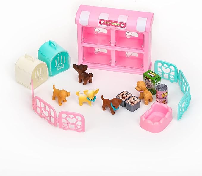 TQQFUN 32 PCS Dog Figures Play Set, Pet Care Center Pretend Play Set with Realistic Puppy Toys, Educational Gifts for Girls and Boys Ages 3 4 5 6