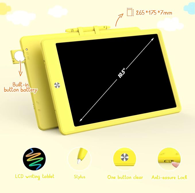 LCD Writing Tablet Doodle Board, Colorful Drawing Pad, Electronic Drawing Tablet, Drawing Pads,Travel Gifts for Kids Ages 3 4 5 6 7 8 Year Old Girls Boys (10.5 inch, Orange+Yellow)