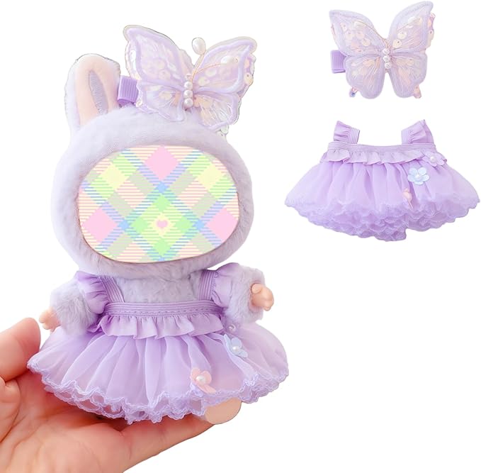 Clothes for Dolls Accessories, Outfit Set 2 Pieses Gauze Dress for 15cm 17cm Doll (No Doll), Romantic Skirt Doll Clothing Set Replacement Purple