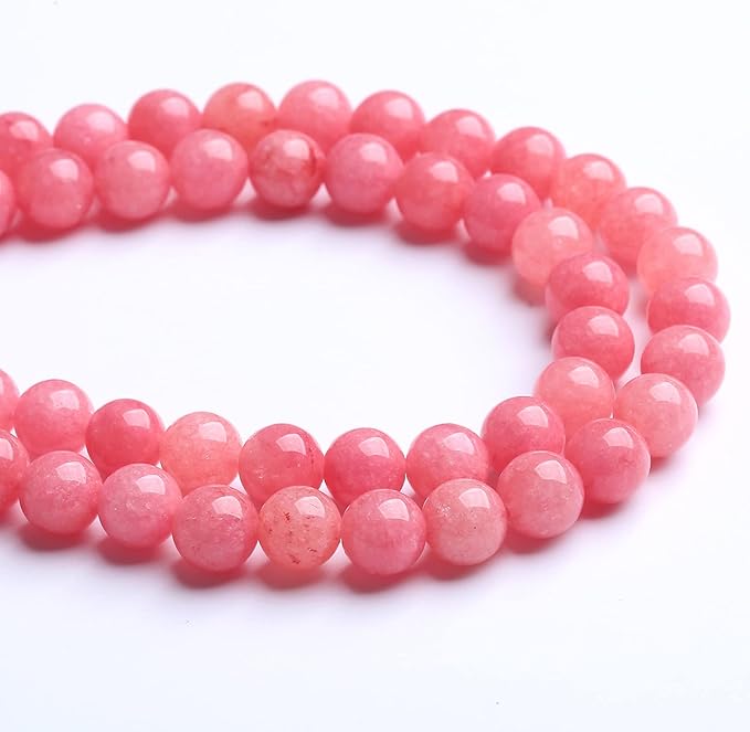 90PCS 8MM Natural Stone Pink Jade Beads Rhodochrosite Chalcedony Beads for Jewelry Making DIY Bracelet 2 Strands