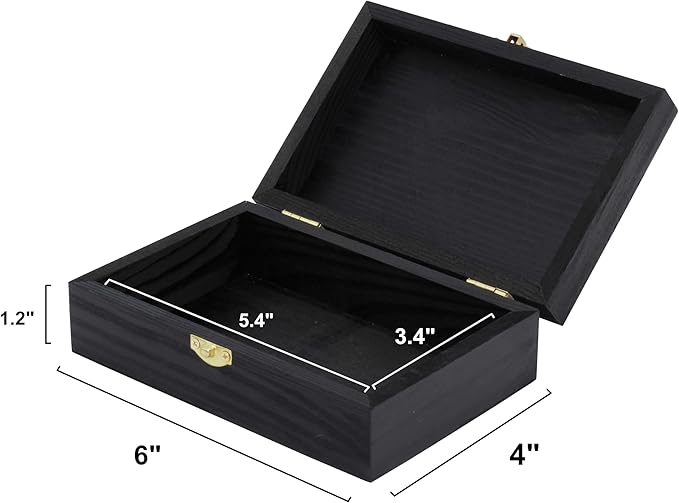 Creative Hobbies Black Wooden Keepsake Box with Gold Clasp - 6″ × 4″ × 2″ Painted Storage Case for Jewelry, Photos, Crafts & Gifts