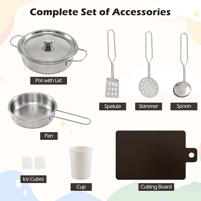 Costzon Corner Play Kitchen w/Lights, Sounds, Large Pretend Play Kitchen Set w/Blackboard, Microwave, Cooking Accessories, Wooden Montessori Sensory Toy for Kids 3+ Years Old (Espresso)
