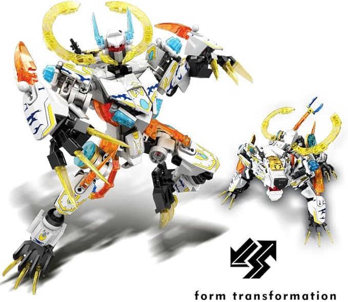 Mech Building Blocks Action Figure Toys, 2in1 White Tiger Transforming Robot Building Set, Converts to Tiger Model, for Adults Kids Boys Ages 8+,455 Pieces