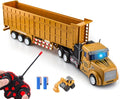 Remote Control Dump Toy for Kids - 17.3" RC Semi Truck with 2 Batteries, 1:32 Construction Vehicles with Lights & Building Blocks Excavator Toy, Engineering Tractor Toy for 3 4 5 Years Boys Girls