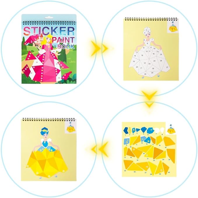 Princess Sticker Paint Book Crafts for Kids Ages 4-8 - Activity Set for Boys and Girls, Birthday Gifts, Party Favors, Travel Learning