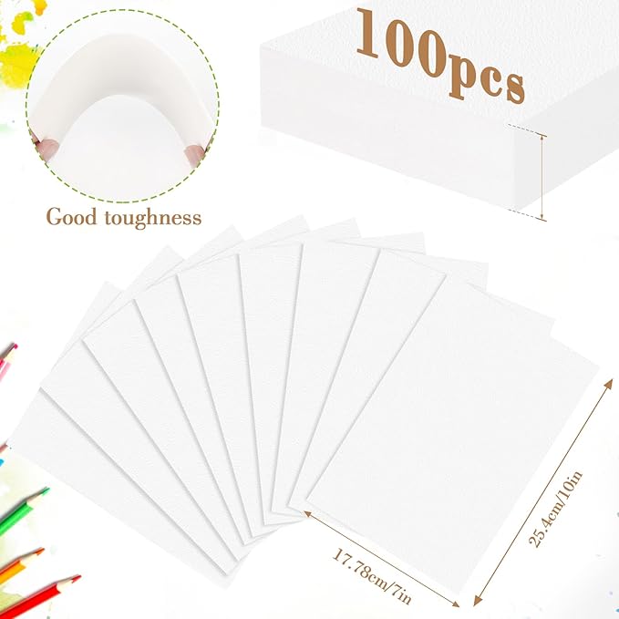100PCS 7x10 Watercolor Paper Bulk, 140lb/300g Cold Press Thick Water Color Paper Pad for Kid Child Adult, White Art Paper for Drawing Painting Markers Gouache, Textured Cotton Paper Sheets