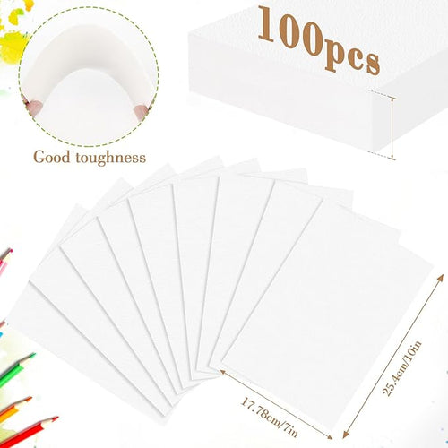 100PCS 7x10 Watercolor Paper Bulk, 140lb/300g Cold Press Thick Water Color Paper Pad for Kid Child Adult, White Art Paper for Drawing Painting Markers Gouache, Textured Cotton Paper Sheets