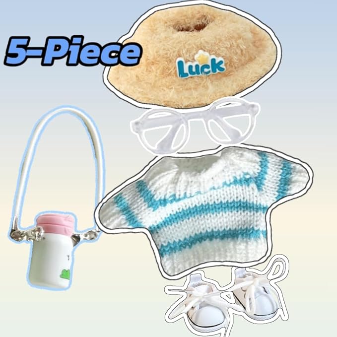 15cm & 17cm Doll Clothes Outfits Set - Premium Dress Up Bundle with Exquisite Accessories | Soft Fabric Fashion Doll Costume for 15-17cm Dolls (Blue Sweater-5)