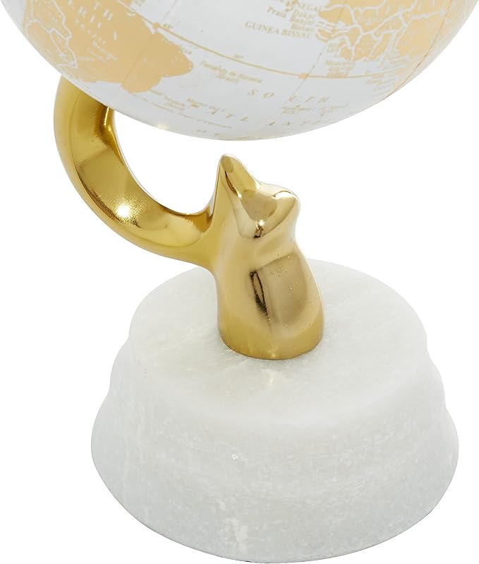 Deco 79 Aluminum Globe with Marble Base, 5" x 5" x 10", Gold